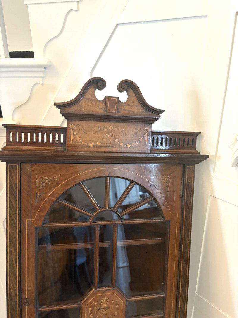 Unusual Antique Victorian Quality Inlaid Rosewood Hanging Corner Cabinet - Image 8